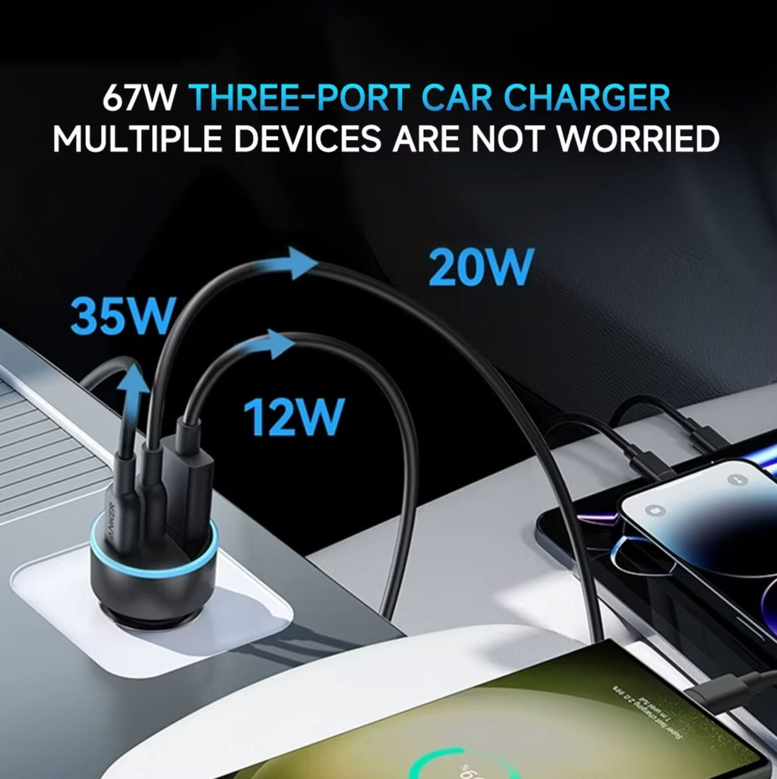 Anker Car Charger 335 USB-C 67W 3-Port Compact Fast Charger