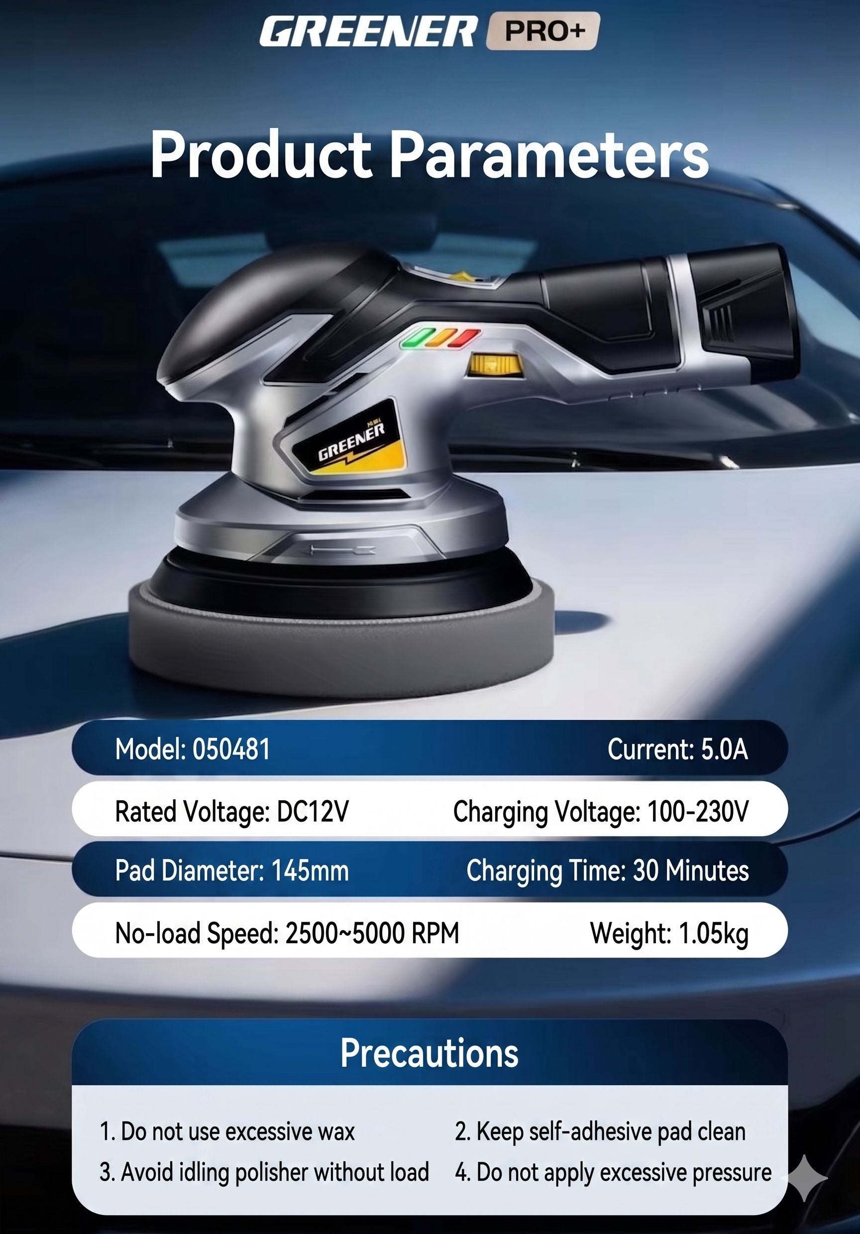 Greener Pro+ Cordless Car Buffer, Rubbing, Waxing Polisher Wireless Machine
