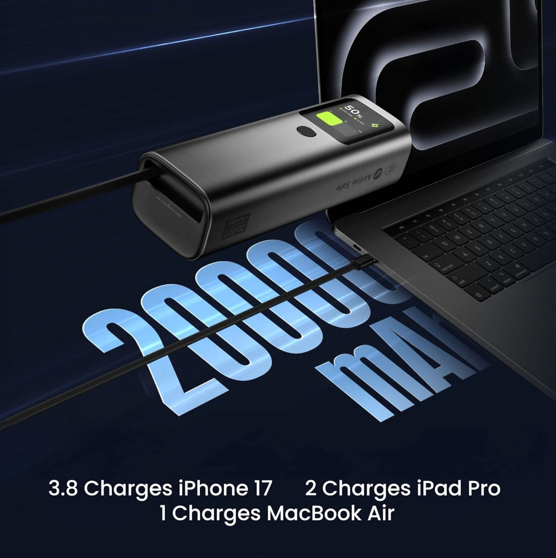 Sharge Retractable 165W Power Bank with Built-in Cable 20000mAh